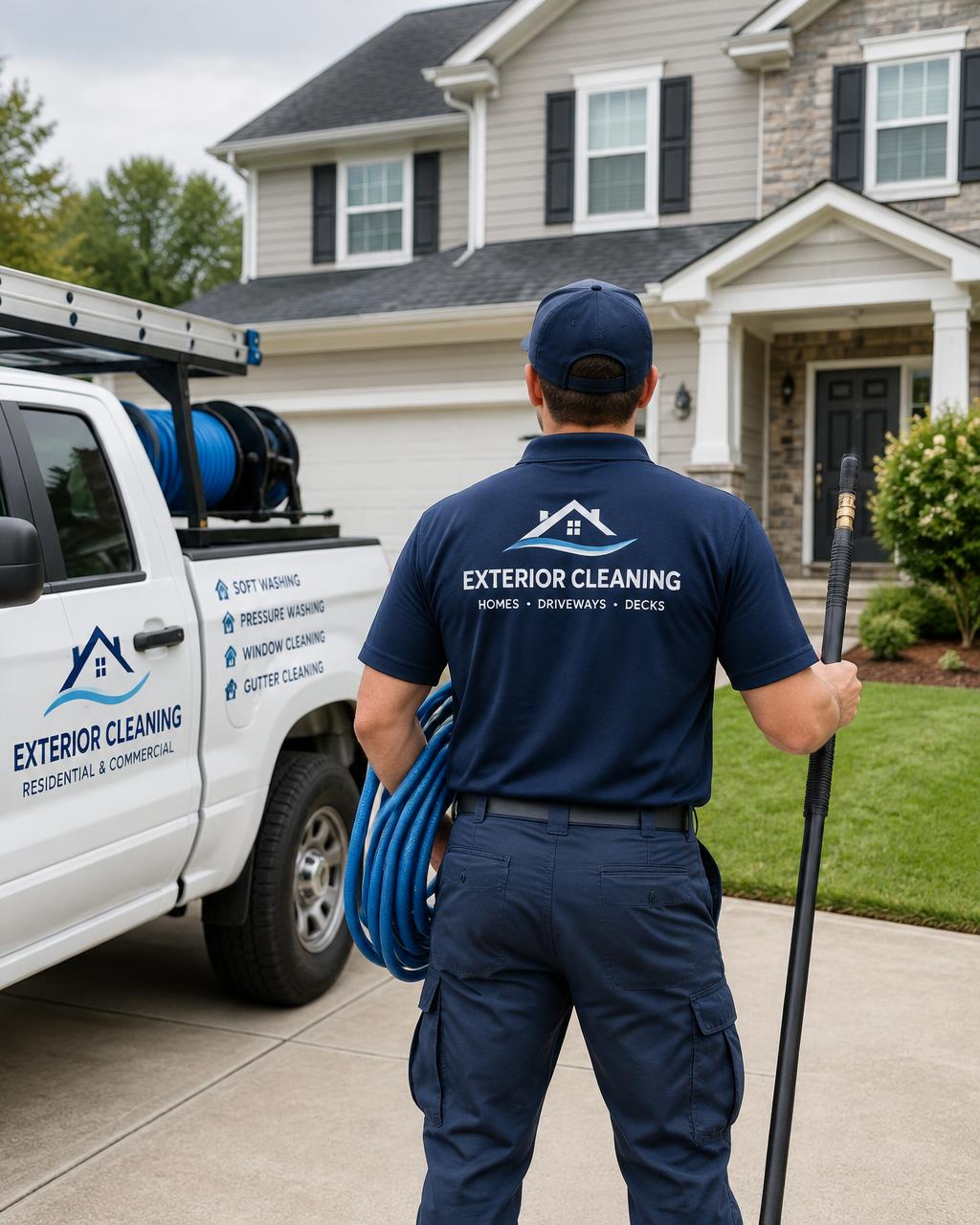 Softwash technician arriving at a home